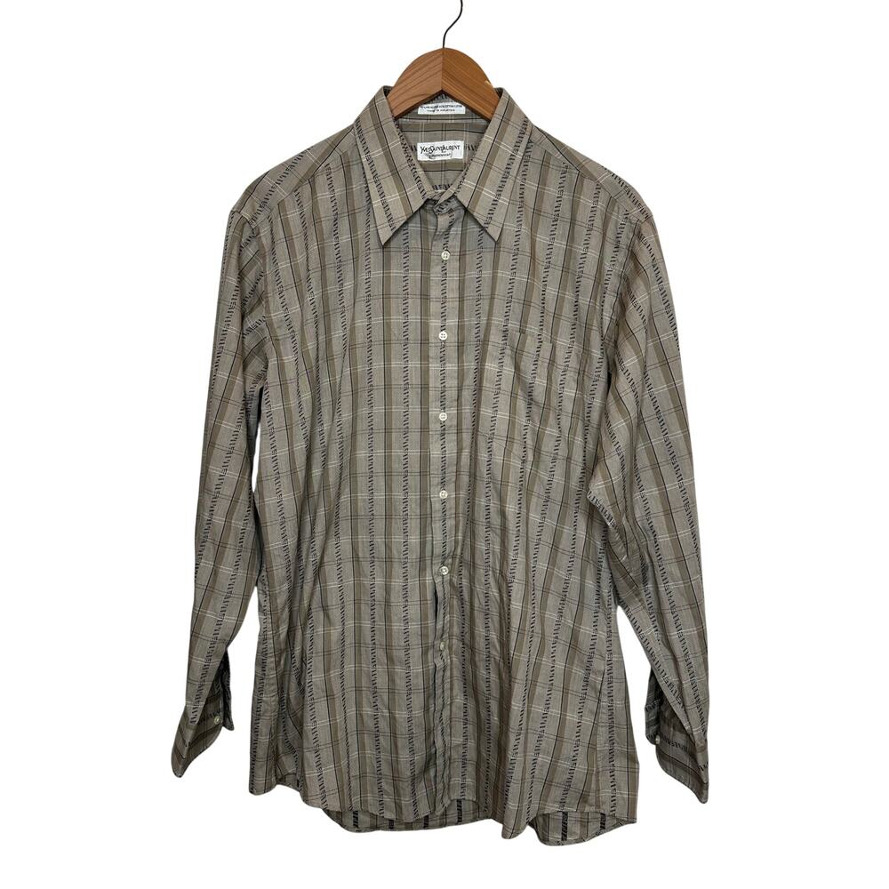 Vintage Yves Saint Laurent YSL Men’s Plaid Button Down Shirt Size 16.5 / 32-33